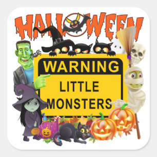 Adesivo Quadrado Halloween, Pequenos Monstros