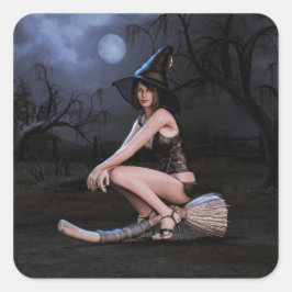 Adesivo Quadrado Halloween Pinup Girl in Moonlight