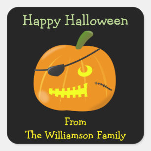 Adesivo Quadrado Halloween Pirate Pumpkin Cute Party Favor Dag.