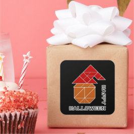 Adesivo Quadrado Halloween Pumpkin and Witch's Hat