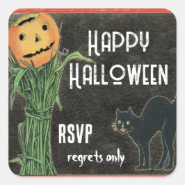 Adesivo Quadrado HALLOWEEN PUMPKIN HEAD Cornstalk e Black Cat