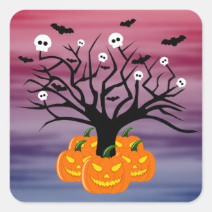 Adesivo Quadrado Halloween Pumpkin Jack o’ Lanterna Árvore Morto