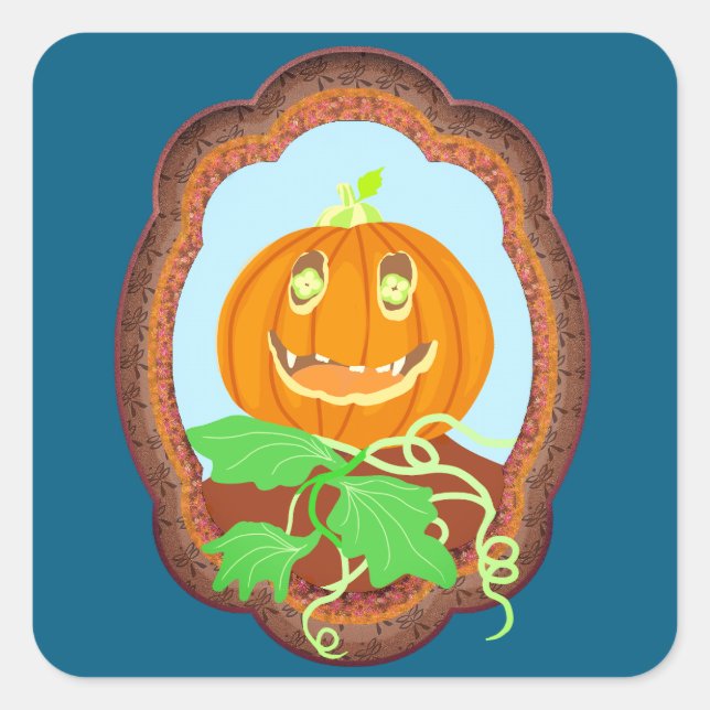 Adesivo Quadrado Halloween pumpkin smiling whimsical and spooky (Frente)