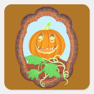 Adesivo Quadrado Halloween pumpkin smiling whimsical and spooky