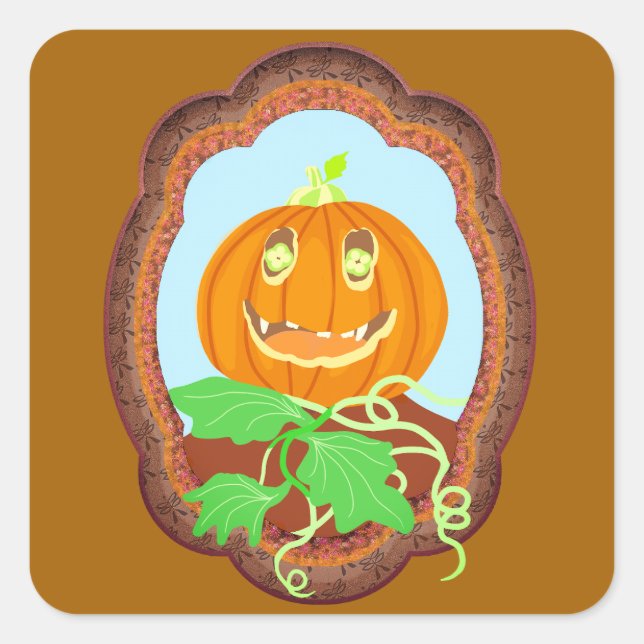 Adesivo Quadrado Halloween pumpkin smiling whimsical and spooky (Frente)