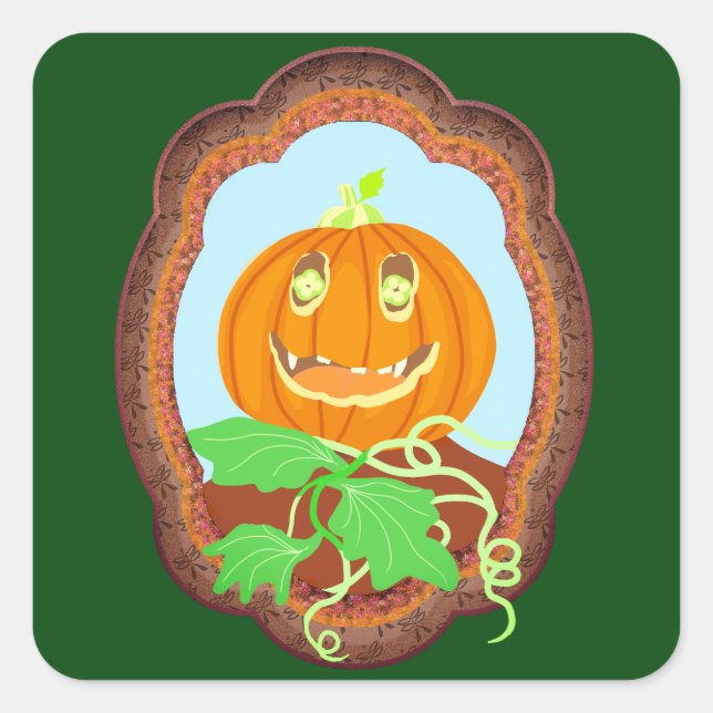 Adesivo Quadrado Halloween pumpkin smiling whimsical and spooky (Frente)