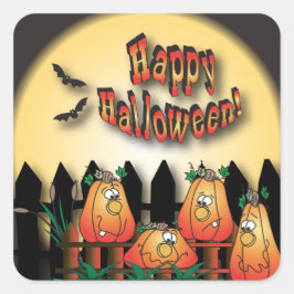 Adesivo Quadrado Halloween Pumpkins sentado em uma cerca