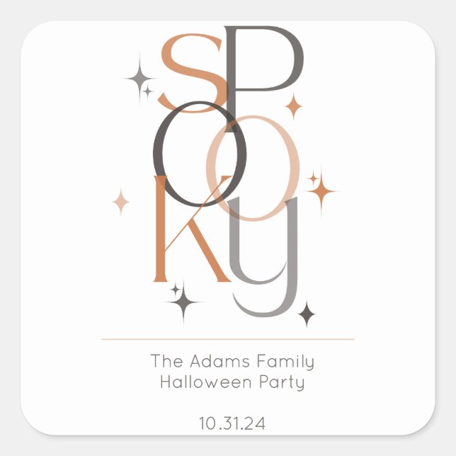 Adesivo Quadrado Halloween Retro Moderno Mínimo e Spooky (Frente)