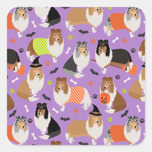 Adesivo Quadrado Halloween Rough Collie Square Sticker (Frente)