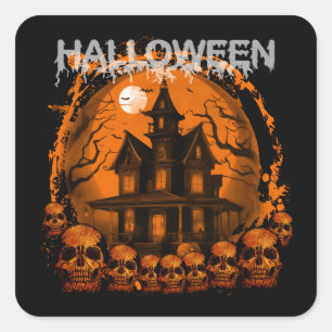 ADESIVO QUADRADO HALLOWEEN SCARY HAUNTED HOUTS SKULES