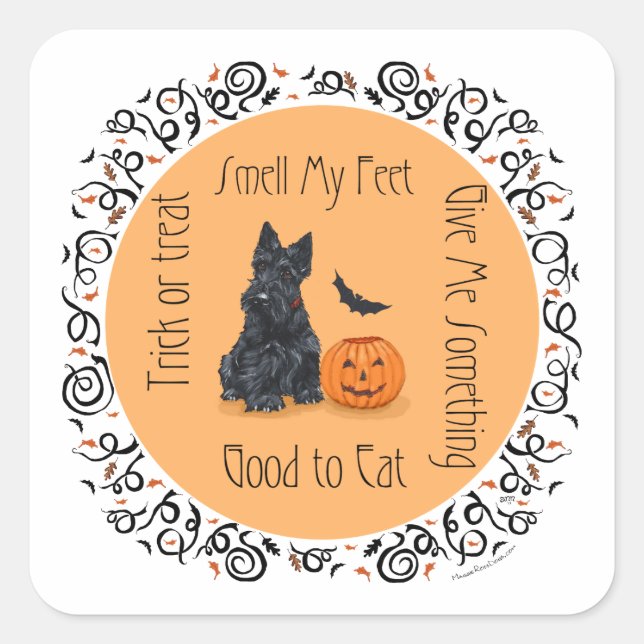 Adesivo Quadrado Halloween Scottish Terrier (Frente)