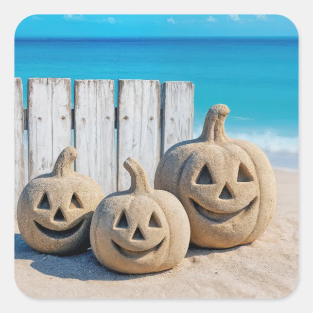 Adesivo Quadrado Halloween Seashore Sand Jack o' Lanterns  (Frente)