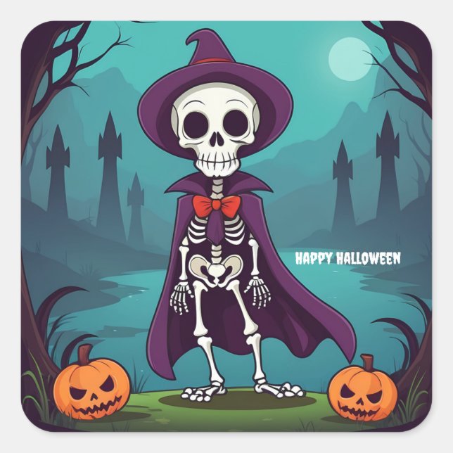 Adesivo Quadrado Halloween Skeleton (Frente)