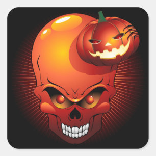 Adesivo Quadrado Halloween Skull e Pumpkin Sticker