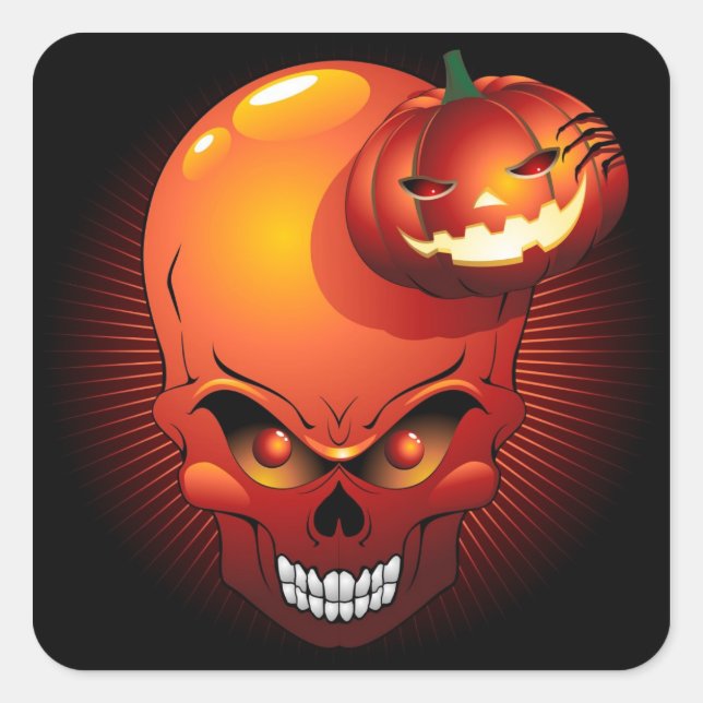 Adesivo Quadrado Halloween Skull e Pumpkin Sticker (Frente)