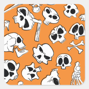 Adesivo Quadrado Halloween Skulls Bones Doodle Patterno