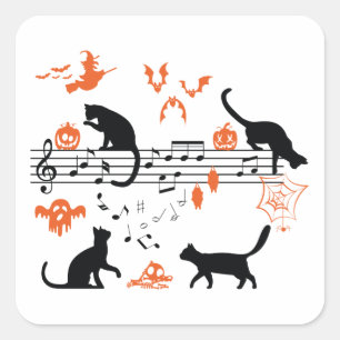 Adesivo Quadrado "Halloween Spooky and Scary Cats" Tocando Música