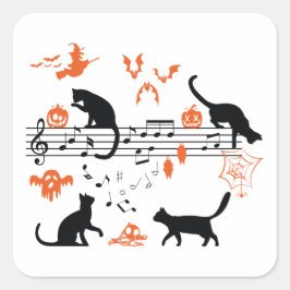 Adesivo Quadrado "Halloween Spooky and Scary Cats" Tocando Música N