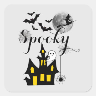 Adesivo Quadrado Halloween Spooky Spider morcego bruxa assombrada