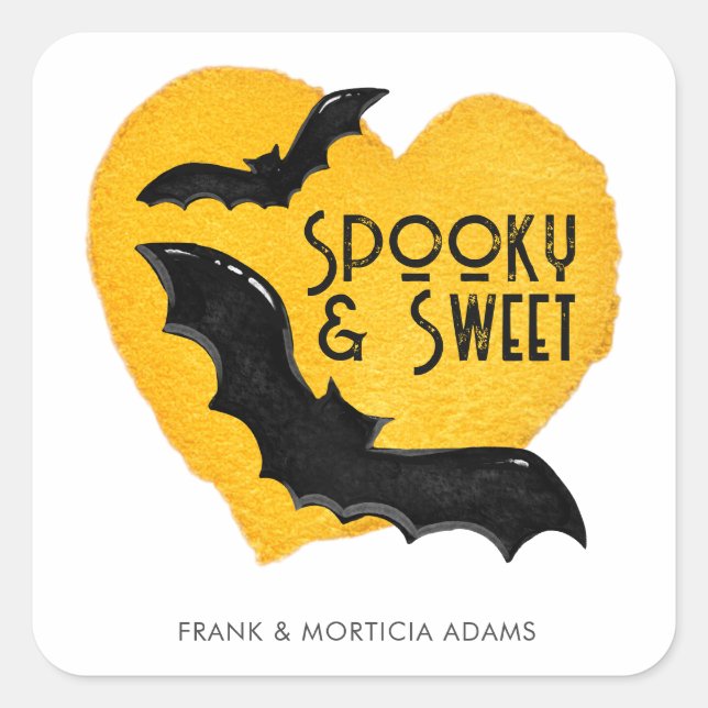Adesivo Quadrado Halloween Spooky & Sweet Flying Bats & Moon (Frente)