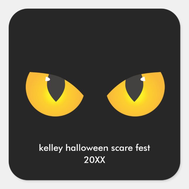 Adesivo Quadrado Halloween Spooky Yellow Eyes, Favor Minimalista (Frente)