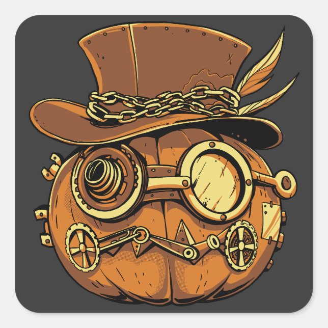 Adesivo Quadrado Halloween steampunk pumpkin (Frente)