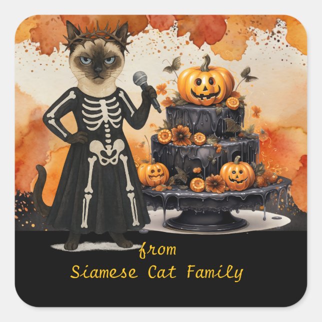 Adesivo Quadrado Halloween themed for Cat Lovers with candies (Frente)