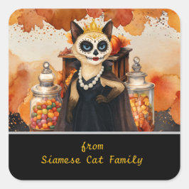 Adesivo Quadrado Halloween themed for Cat Lovers with candies