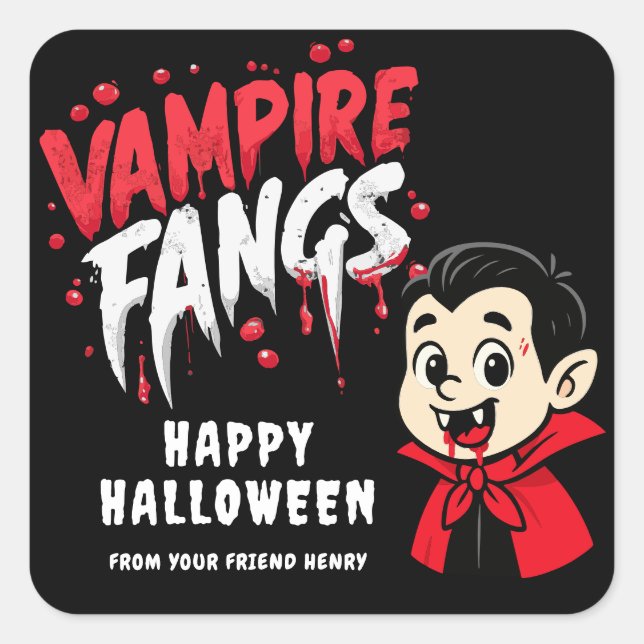 Adesivo Quadrado Halloween Vampire Fangs (Frente)