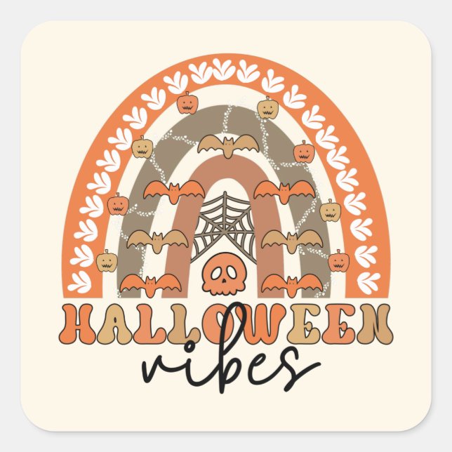 Adesivo Quadrado Halloween Vibes Boho Rainbow Fall Halloween (Frente)