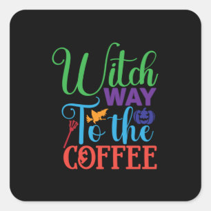 Adesivo Quadrado Halloween Witch Caminhando Para O Café