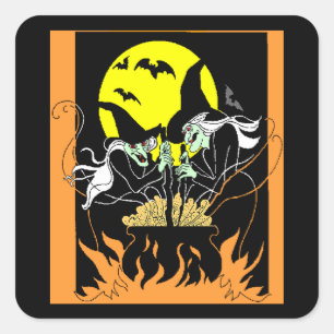 Adesivo Quadrado Halloween Witches Cauldron