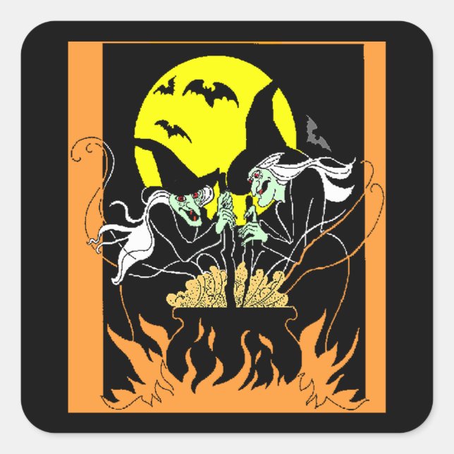 Adesivo Quadrado Halloween Witches Cauldron (Frente)