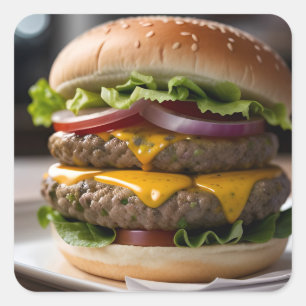 Adesivo Quadrado Hamburger com queijo
