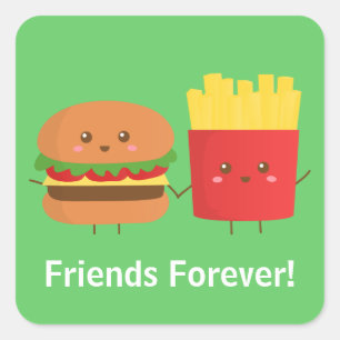 Adesivo Quadrado Hamburger Fofo e Batata Frita Amigos para Sempre