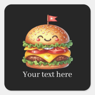 Adesivo Quadrado Hamburger grelhado divertido personalizável