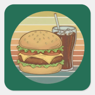 Adesivo Quadrado Hambúrguer e cola retrô.