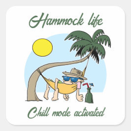 Adesivo Quadrado Hammock Life Chill Mode Ativado Cartoon Engraçado