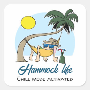 Adesivo Quadrado Hammock Life Chill Mode Ativado Cartoon Engraçado