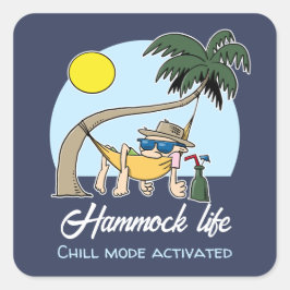 Adesivo Quadrado Hammock Life Chill Mode Ativado Cartoon Engraçado