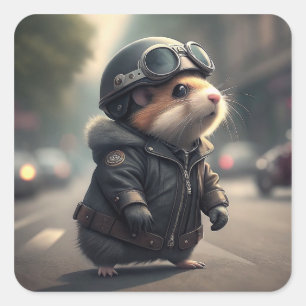 Adesivo Quadrado Hamster Biker