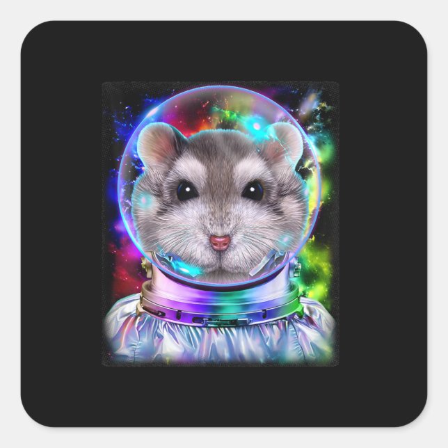 Adesivo Quadrado Hamster cinza Como Astronauta Explorando Espaço (Frente)