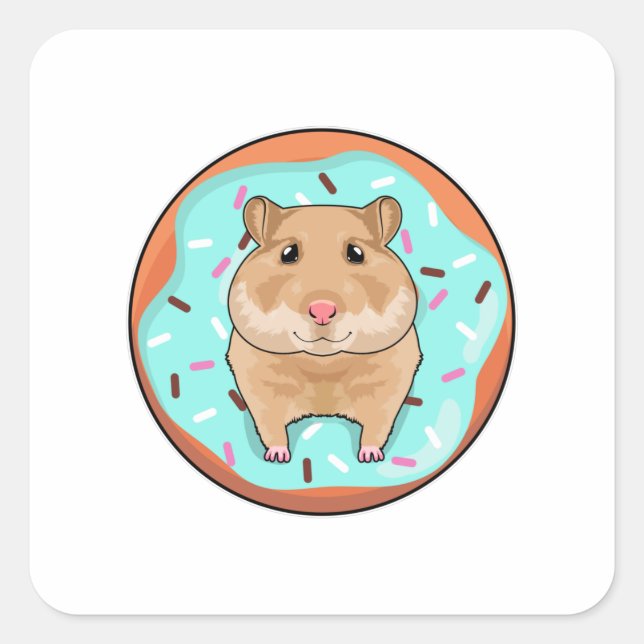Adesivo Quadrado Hamster com Donut (Frente)