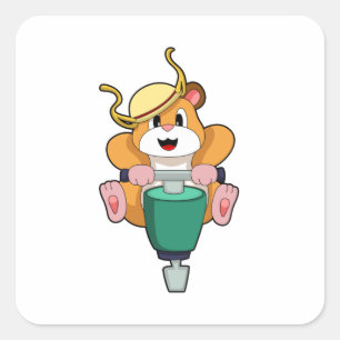 Adesivo Quadrado Hamster com Jackhammer