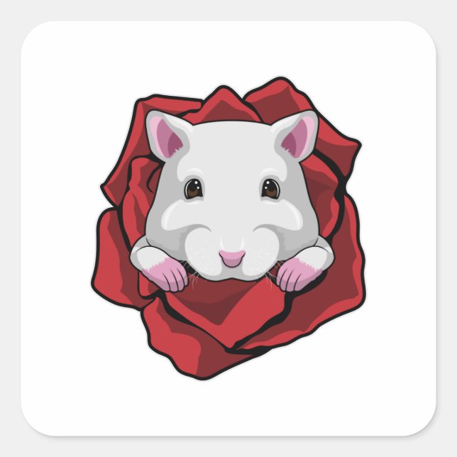 Adesivo Quadrado Hamster com Rosa (Frente)