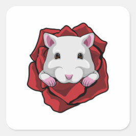 Adesivo Quadrado Hamster com Rosa