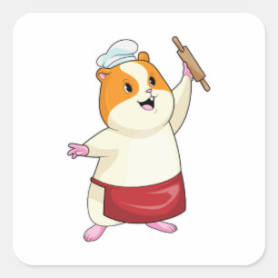 Adesivo Quadrado Hamster como Baker com Rolling pin