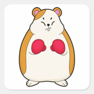 Adesivo Quadrado Hamster como Boxer com luvas Boxing