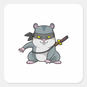 Adesivo Quadrado Hamster como Ninja nas artes marciais com espada