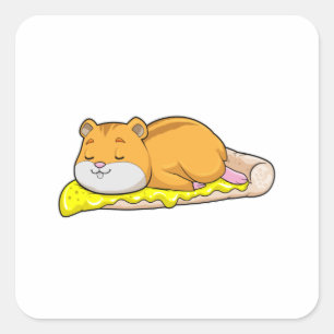 Adesivo Quadrado Hamster e Pizza com Queijo
